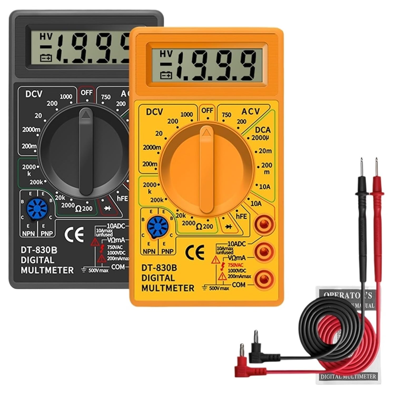 DT830B AC/DC Digital Multimeter 750/1000V Voltmeter Ammeter Ohm Tester Handheld Meter Digital Multimeter(DT830B Black)