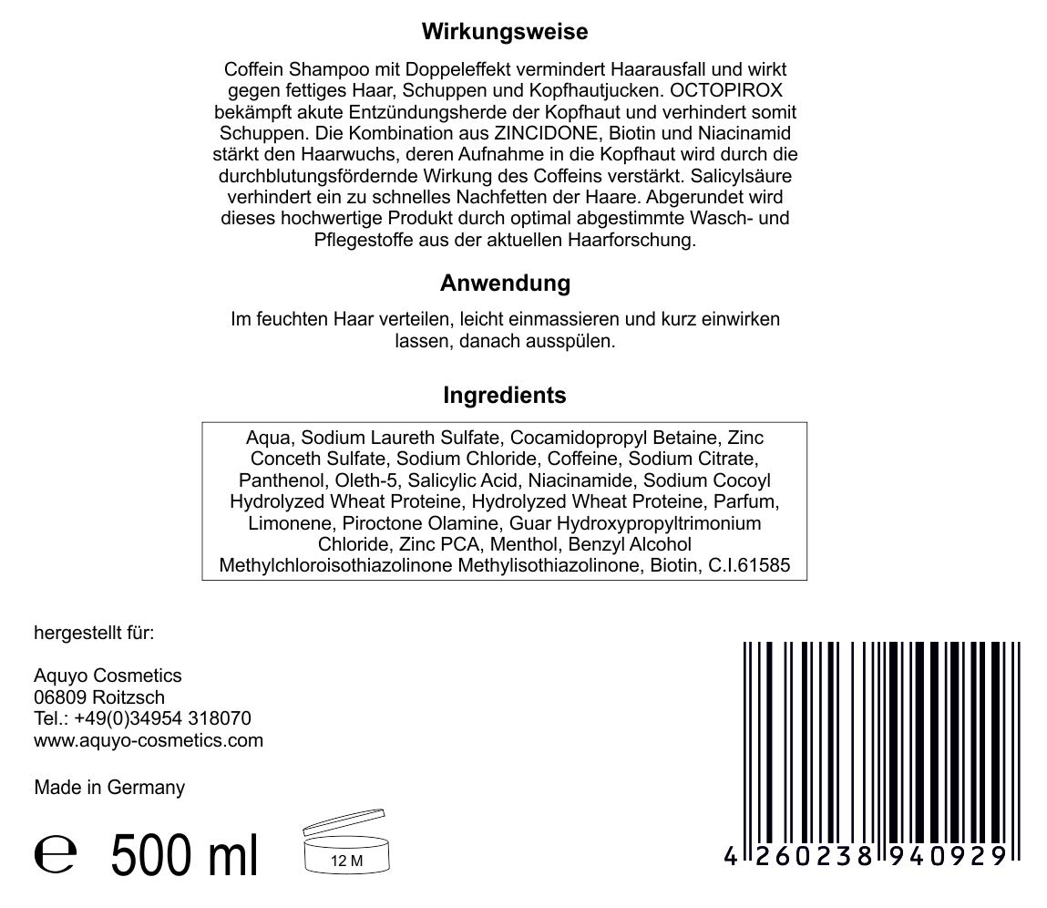 Coffein Shampoo gegen Haarausfall, fettiges Haar und Schuppen (3x 500ml) | Haarpflege mit Koffein, Zink und Biotin lindert Haarausfall und fördert das Haarwachstum | Haarshampoo bei Kopfhautjucken