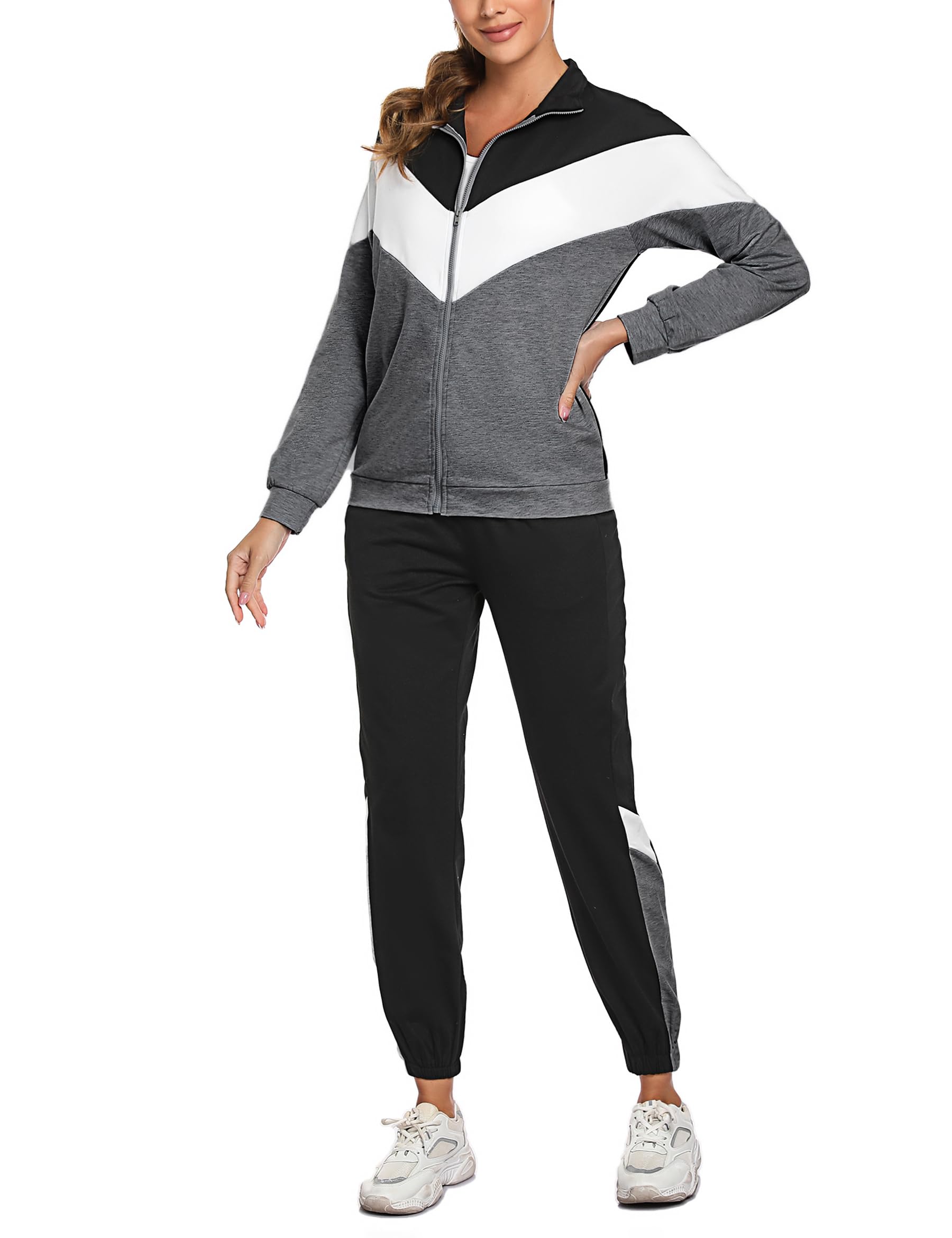 Marvmys Tuta Donna Sportiva Due Pezzi Giacca con Zip e Pantaloni Lunghi