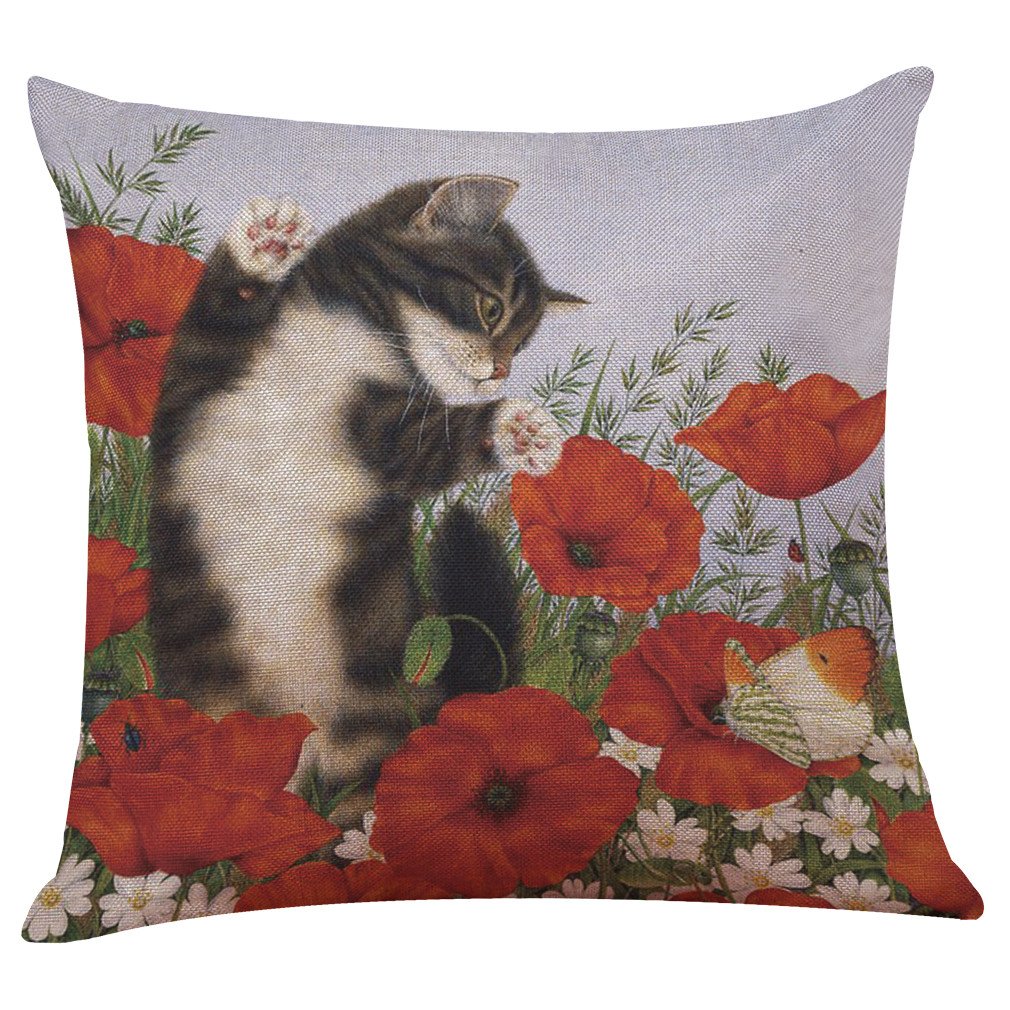 LEEDY Cute Cat Throw Pillow Covers, Cushion Case Home Decor for Livingroom Sofa Car Bedroom With Invisible Zipper 18x18 Inches