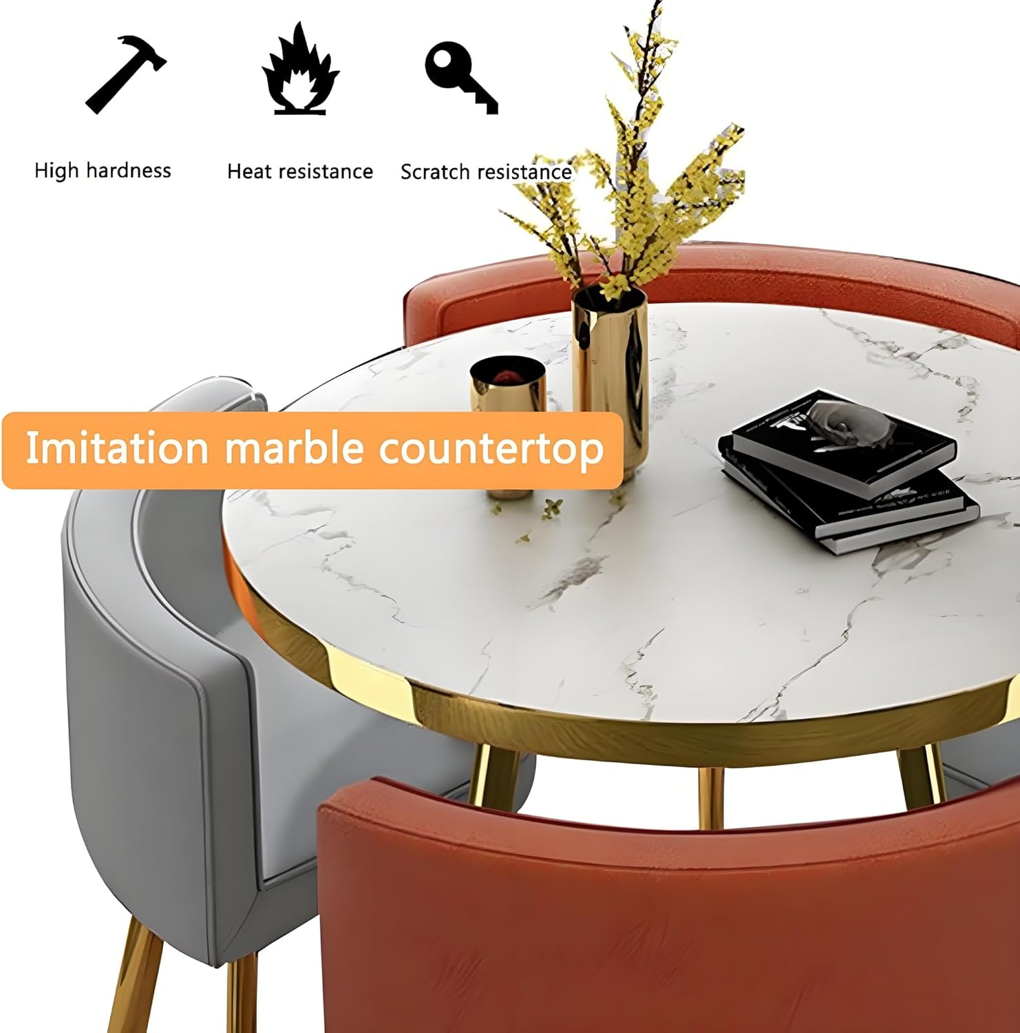 Office Reception Round Table, Round Dining Table Set, Reception Negotiation Table, Kitchen Dining Table, for Office Conference Room Hotel Balcony Meeting Room(Grey,80cm/31.4in)