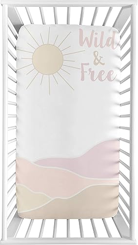 Miniatura 2 de Sweet Jojo Designs Boho Desert Sun Girl - Sábana bajera ajustable para cuna para bebé o niño pequeño, cuarto de bebé, foto op, rosa rubor, malva,