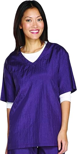 Top Performance Bata de aseo con cuello en V, cómodas camisetas de nailon para peluqueros profesionales de mascotas, pequeñas, ciruela, morado