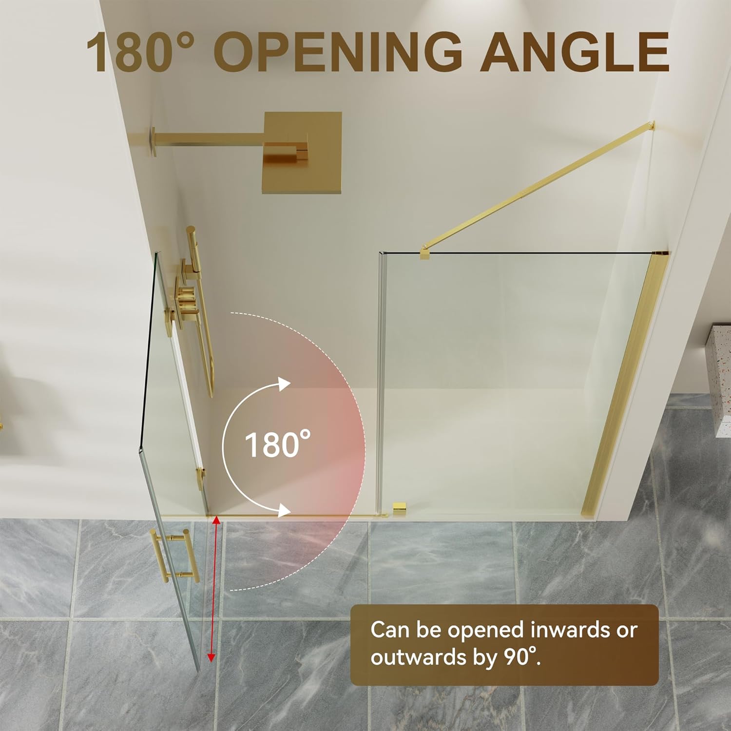 Findepot Frameless Pivot Glass Shower Door 48" W × 72" H, Pivot Swing Shower Door with 1/4" SGCC Tempered Glass, Brushed Gold