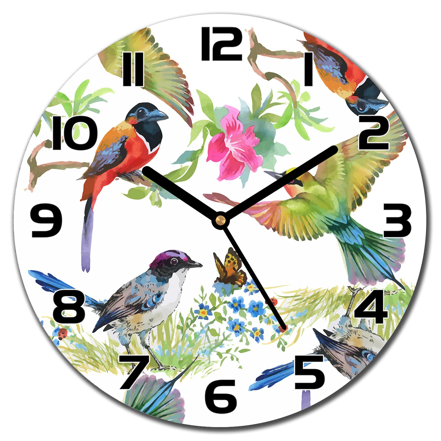 Horloge Cuisine Verre Securite 30cm Impression Haute Definition Oiseaux Lisible