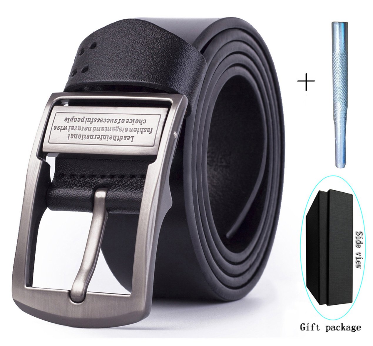 MRACSIY Mens Leather Belt Pin Buckle Antique Casual Style Belt (Black 01)