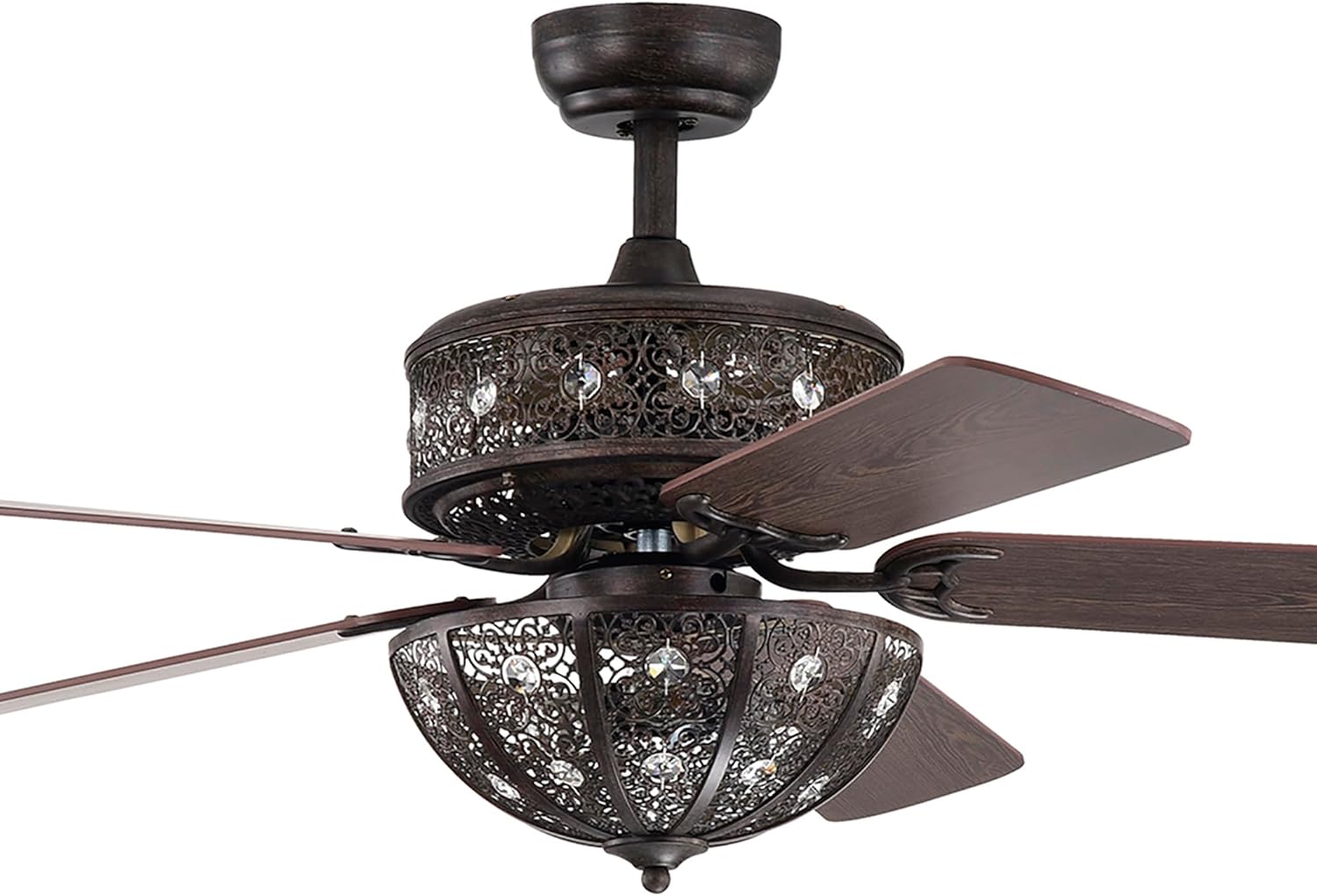 Warehouse of Tiffany Milly Antique Bronze 52-Inch 5-Blade Flower Pattern Metal/Crystal Lighted Ceiling Fan,Brown