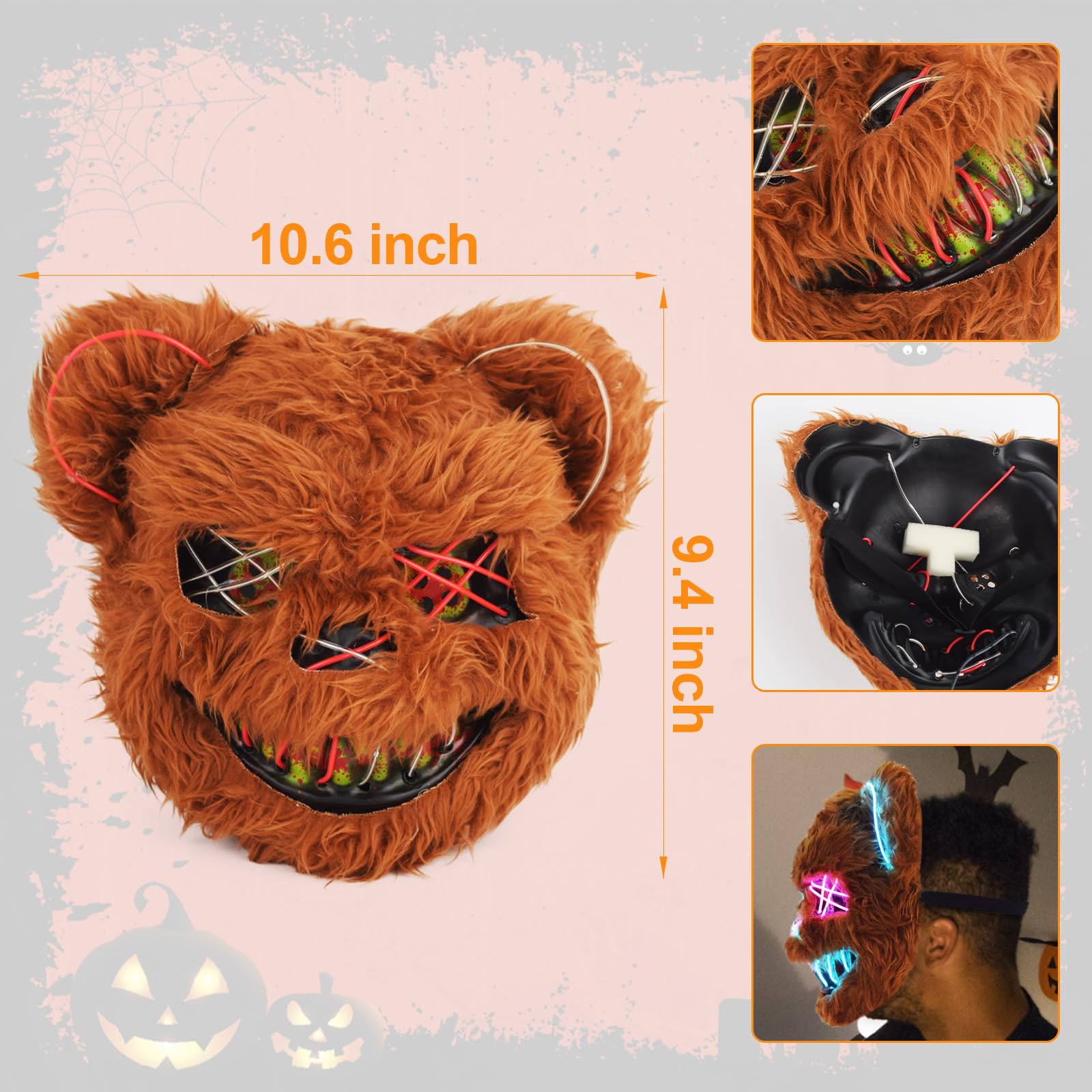 ZONESTA Bear Mask - Scary Plush Mask for Halloween Cosplay Party