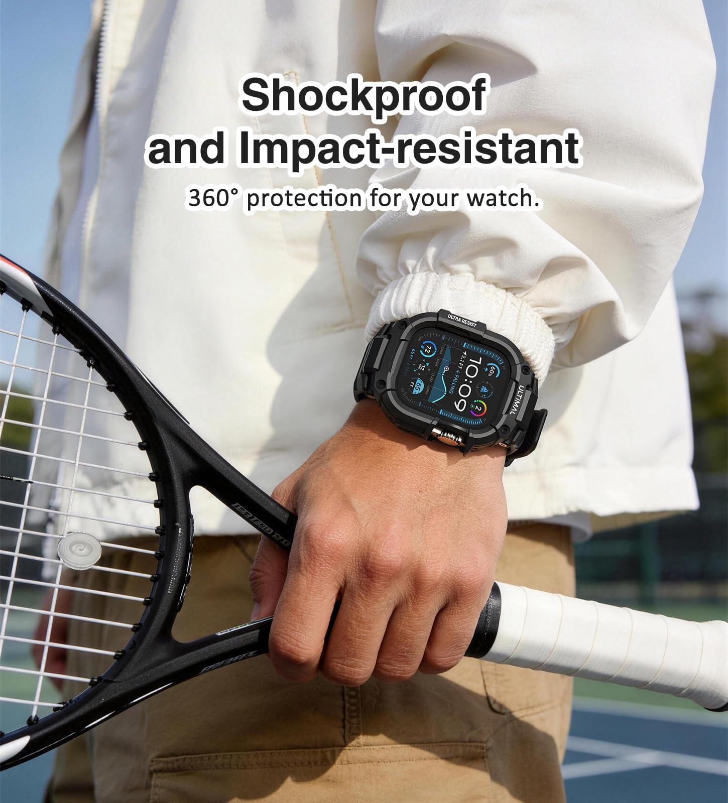 ULTIMAL Correa ajustable compatible con Apple Watch de 49 mm/45 mm/44 mm, correa deportiva resistente con carcasa resistente a prueba de golpes, correa de repuesto resistente para S4/5/6/SE, S7/8/9,