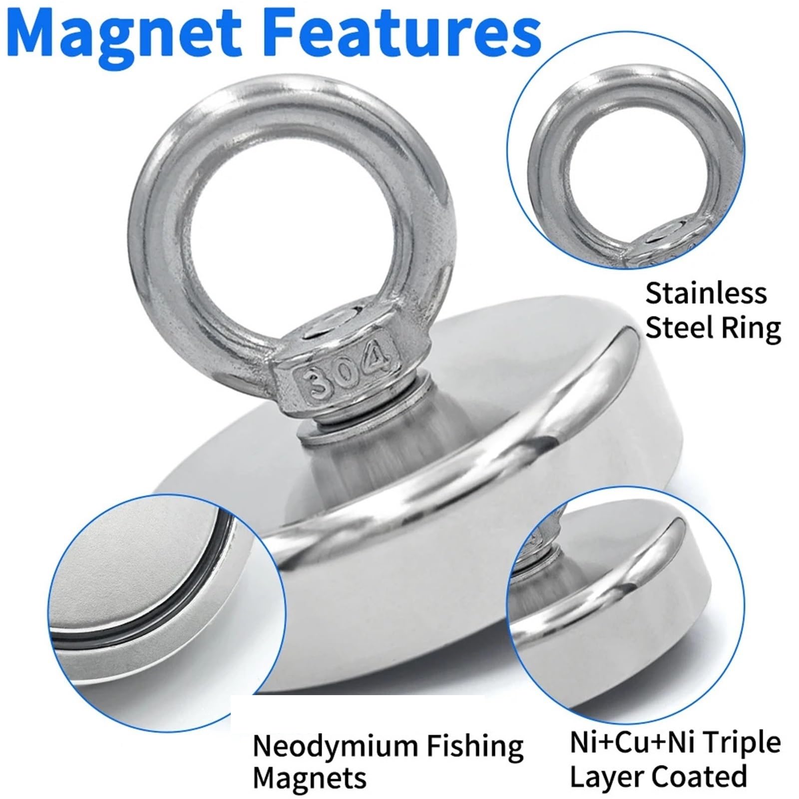 Manes De Pesca Ganchos magnéticos de Pesca de neodimio Fuertes, imán Resistente N52 con Agujero avellanado, cáncamo de 16-90mm, buscador de Salvamento, 2 uds. Iman De Neodimio(Pull MAX 340kg)
