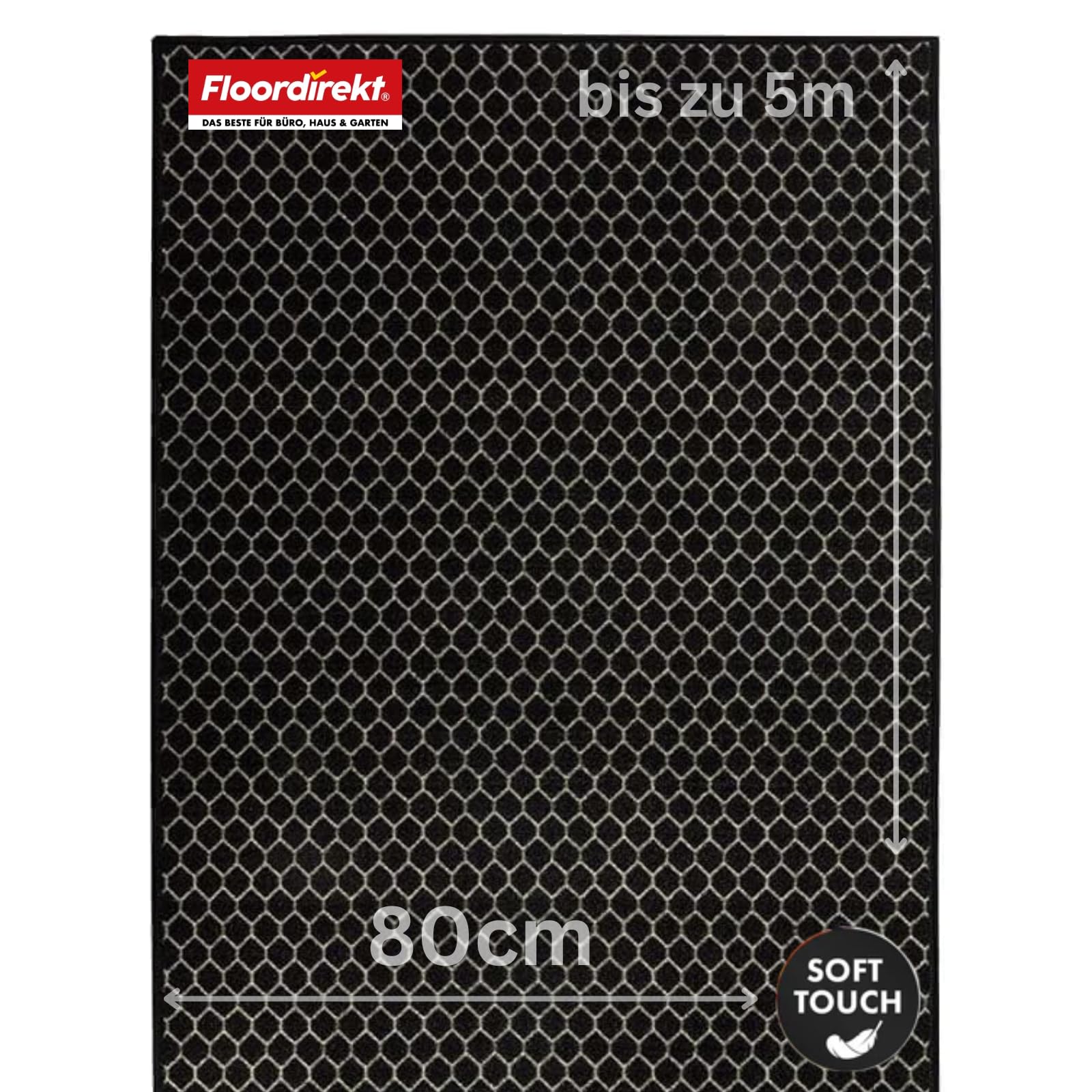 Floordirekt Teppichläufer Dundalk - Feinschlingen Teppich mit Muster - Läufer für Küche, Flur & Wohnraum - Rundum gekettelt (80 x 350 cm)