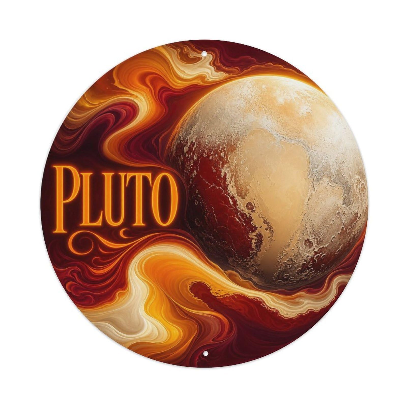 Space Exploration Pluto Dwarf Planet Astral Metal Tin Sign Plaque Wall Decor for Cafe, Man Cave, Club Bar, Office, Home Garden Round Metal Poster 8x8Inch