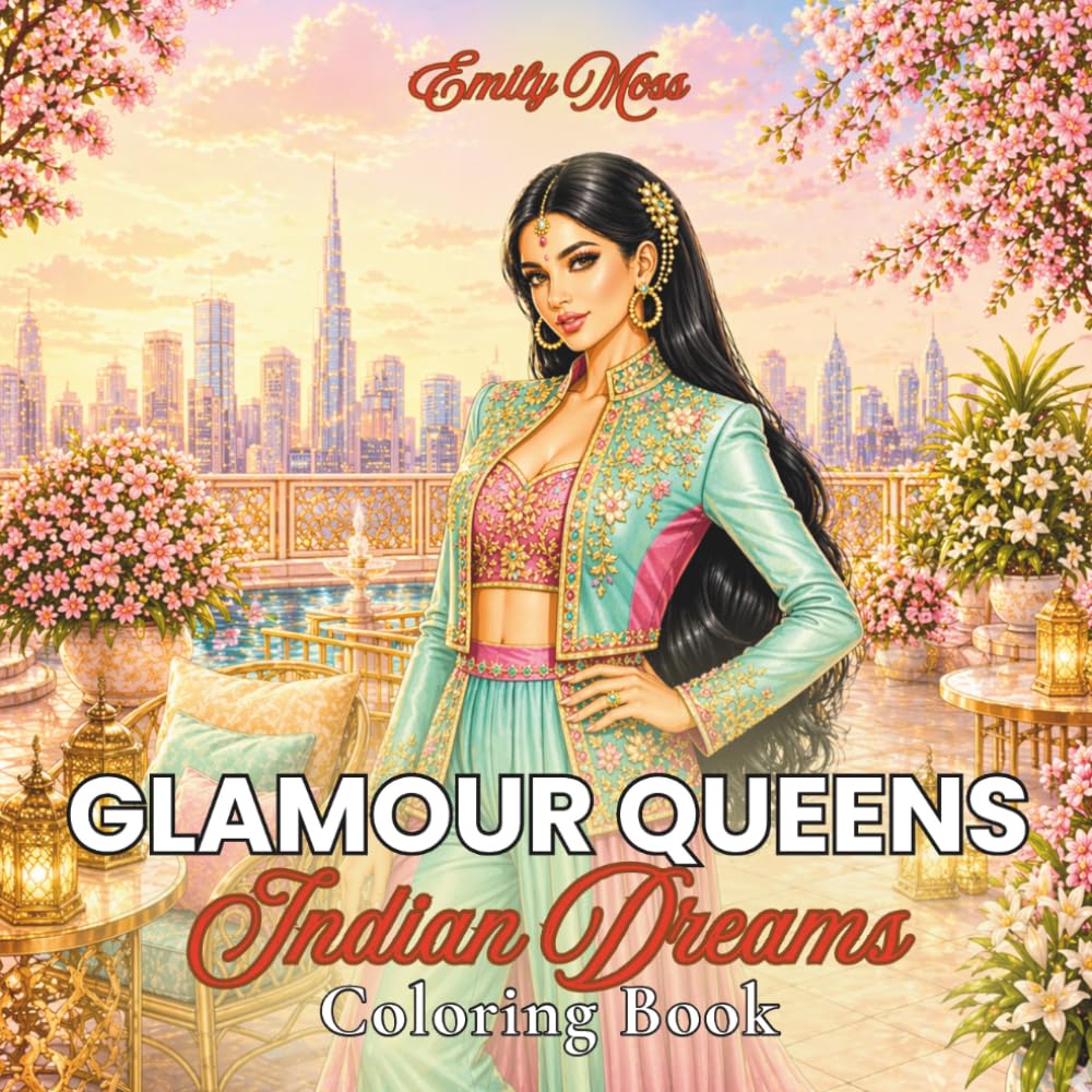 Glamour Queens: Indian Dreams Coloring Book for Adults: 40 Unique Coloring Pages for Relaxation, Stress Relief & Creative Expression