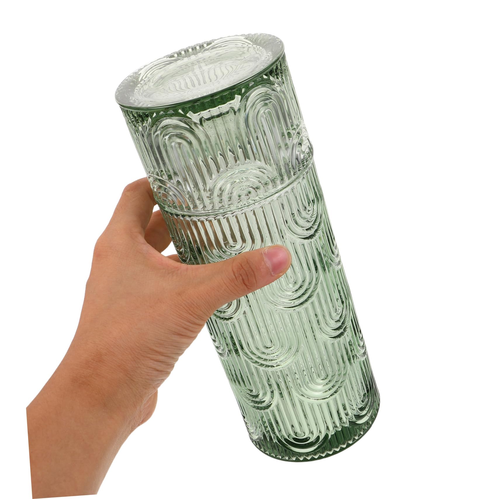 COLLBATH Embossed Glas Wasserbehälter Set mit Trinkbecher Klarer Kaltwasserbehälter und Becher Vielseitig für Saft Milch Mundspülung Kompakt für Nachttisch und Kleine Haushalte