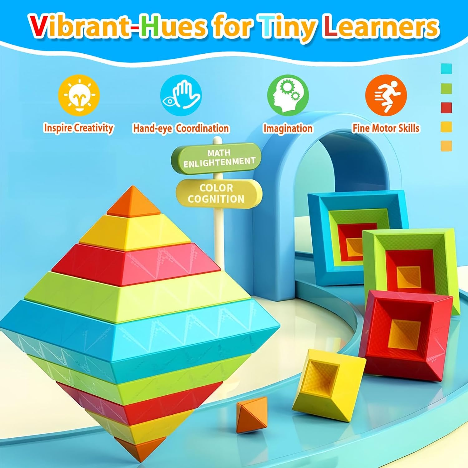 48 PCS Building Block Stacking Toys Kids 3 4 5 6 Year Old, Educational STEM Toys for Boys Girls, Developmental Learning Sensory Gifts for Birthdays