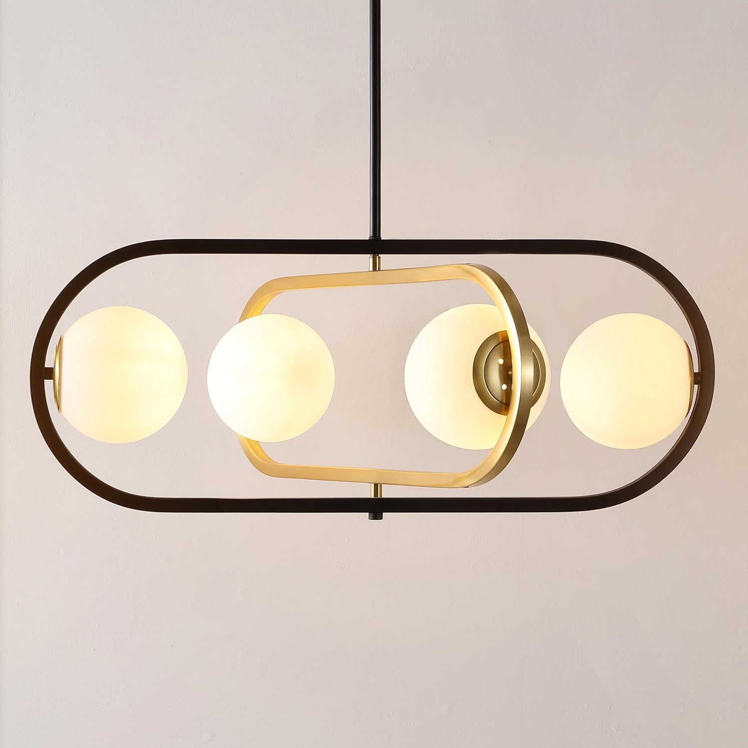 SAFAVIEH Lighting Collection Urbana Black/Brass Gold 4-Light Adjustable Pendant Chandelier Hanging Light Fixture, Ideal for Dining Room, Kitchen Island, Entryway (LED Bulbs Included)