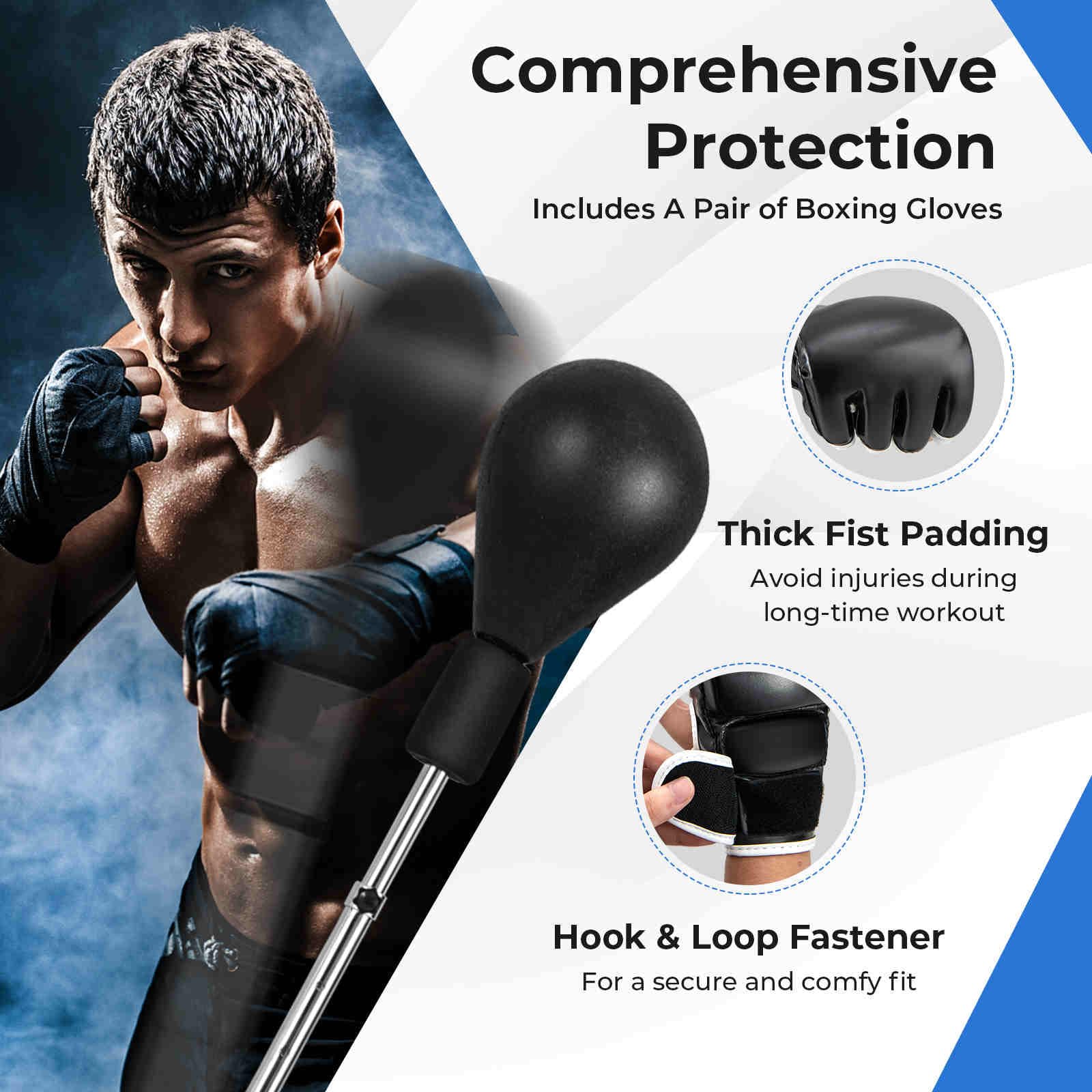 HOMASIS Punching Ball da Terra per Bambini e Adulti, Altezza Regolabile 137-156 cm, Sacco da Boxe con Palla Resistente, Guantoni e Base Riempibile con Ventose, Colpi Veloci, per Casa e Palestra, Nero