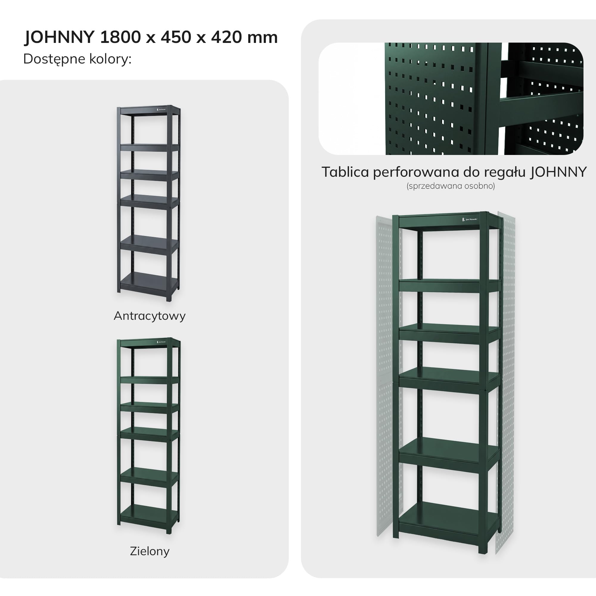 Jan Nowak Metalowy wąski 6 półek regulowanych 50 kg do półki, oszczędność miejsca, warsztat garażowy, magazyn, wytrzymała stal system wtykowy, 200 x 60 x 40 cm