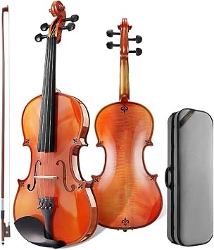 Professional Violin Instrument 4/4 Handcrafted Maple Acoustic Violin Kit with Ebony Bow and Solid Wood Shoulder Pads