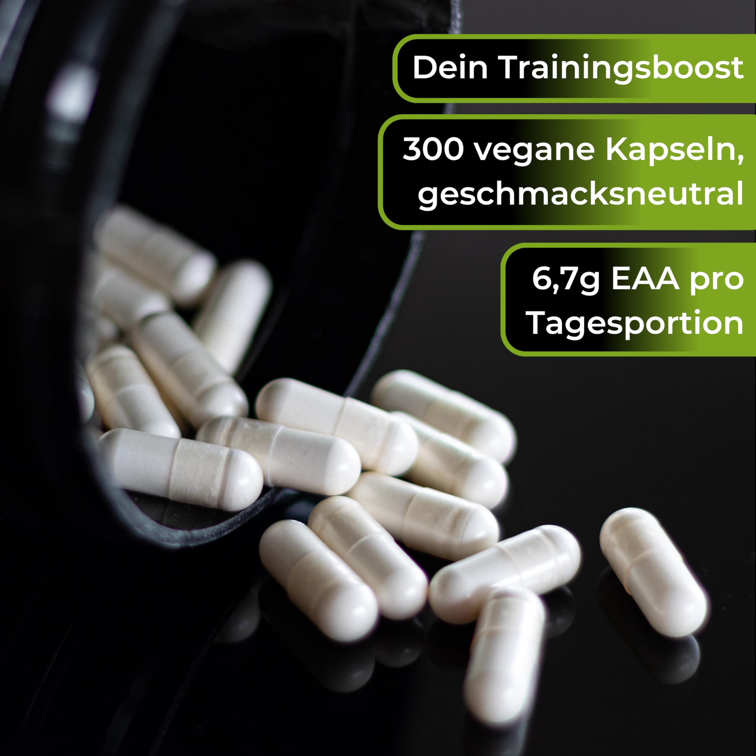 EAA Kapseln optimal dosiert 300 Stk. - vegan - Multi Amino Pattern Code mit allen 8 essentiellen Aminosäuren inkl. BCAA ohne Magnesiumstearat aus pflanzlicher Fermentation