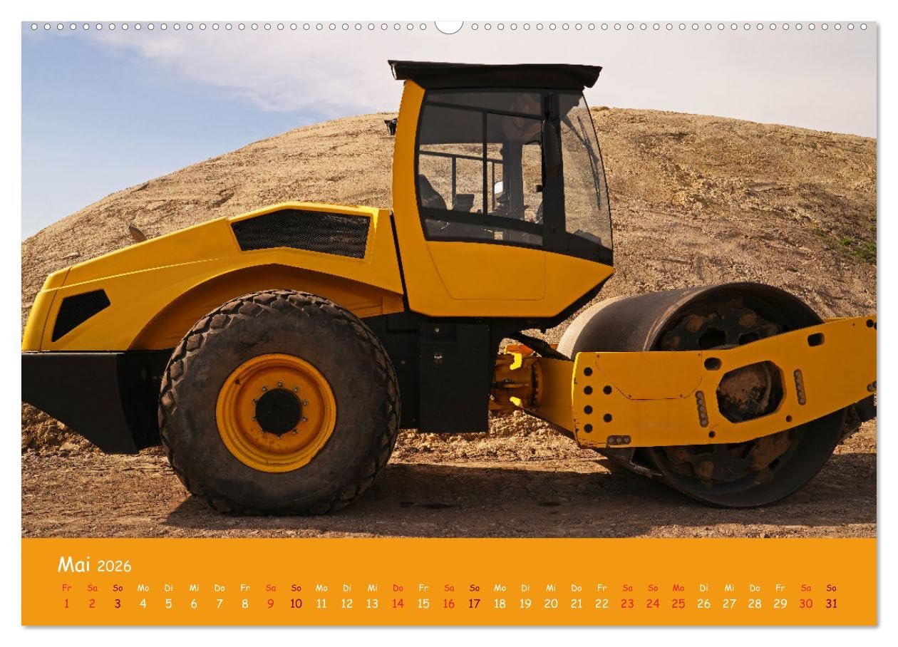 Baumaschinen im Einsatz (hochwertiger Premium Wandkalender 2026 DIN A2 quer), Kunstdruck in Hochglanz: Kran,Bagger,Walze,Raupe und LKWs auf einer Großbaustelle (CALVENDO Orte)