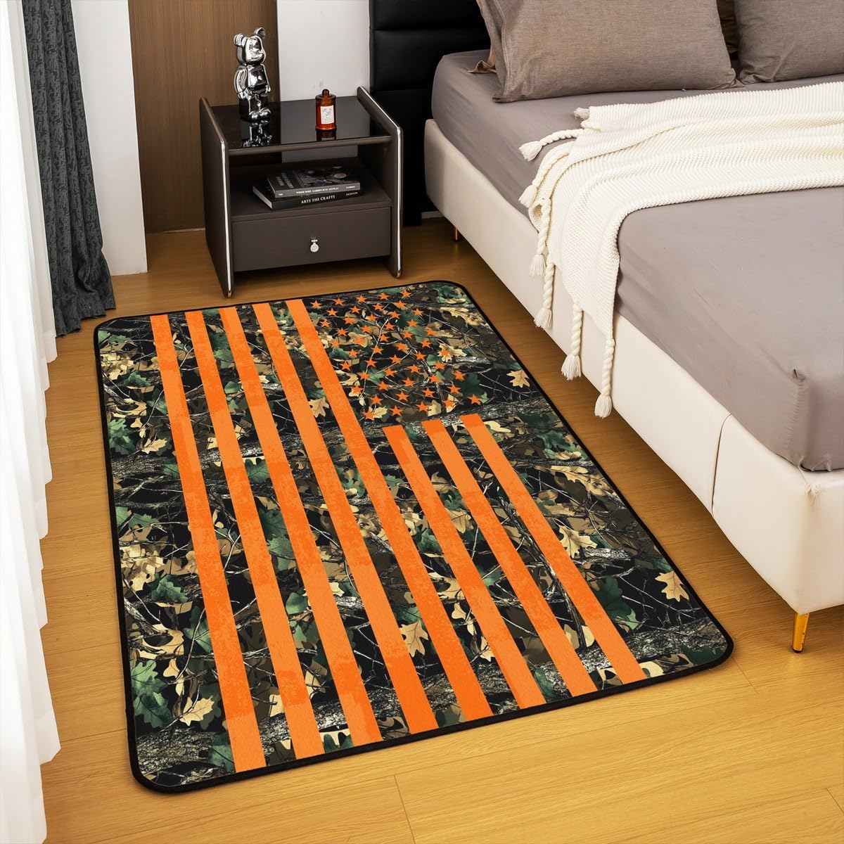 Feelyou Orange Camouflage Decorative Carpet 5x7 American Flag Area Rug for Boys Girls Children Camo Military Style Tree Branches Rugs for Living Room Bedroom Room Decor Botanic Indoor Floor Mat