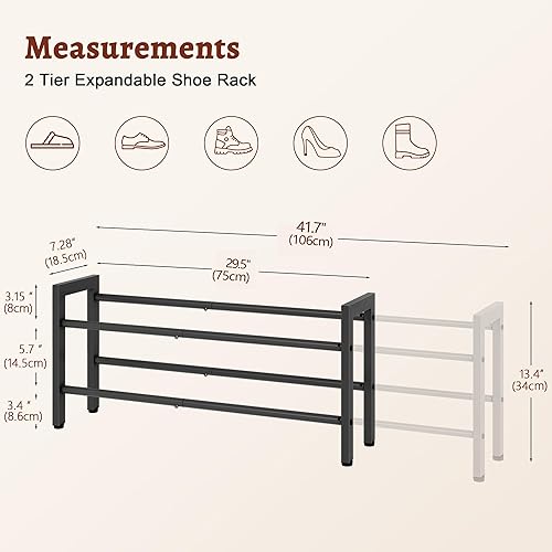 Miniatura 3 de FAVOOSTY Zapatero expandible de 2 niveles, estante ajustable para zapatos, organizador de almacenamiento que ahorra espacio, zapatero de pie para