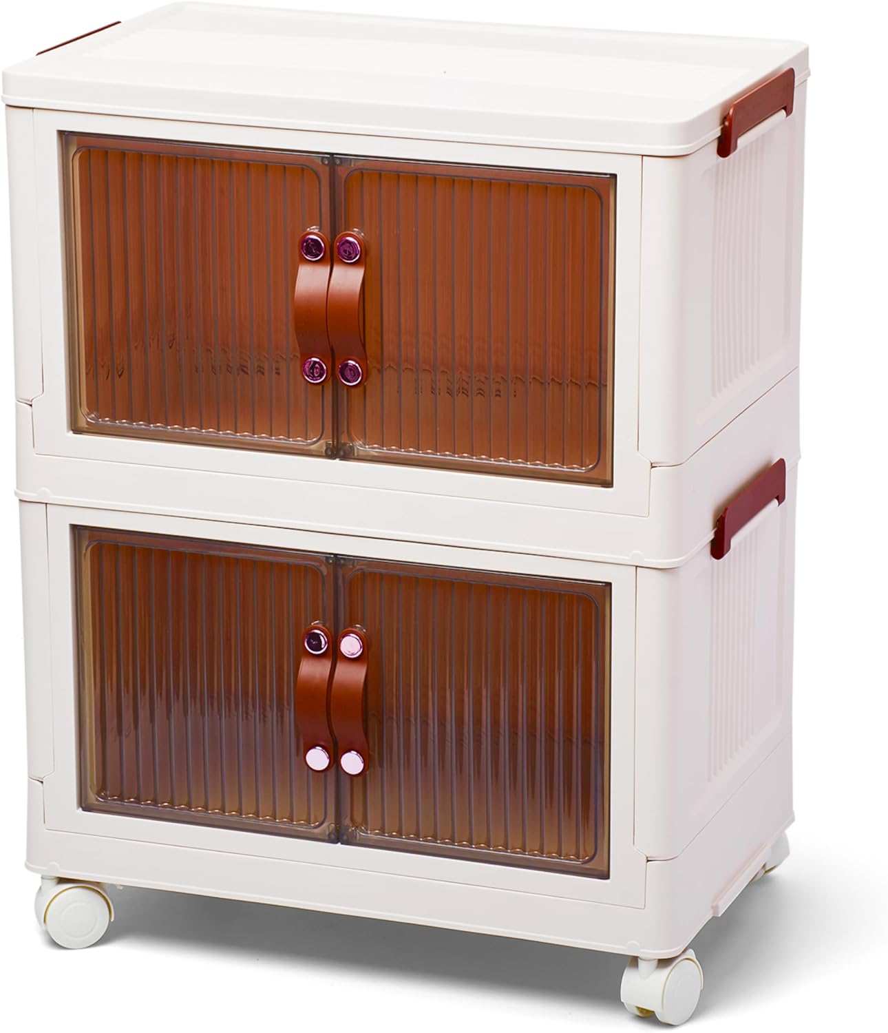 G-Rack Stackable Storage Organiser - Space-Efficient Plastic Storage Bin with Doors - Practical, Removable, Foldable Cabinet - Movable, Stackable Storage Bins - Transparent/White - Set of 2