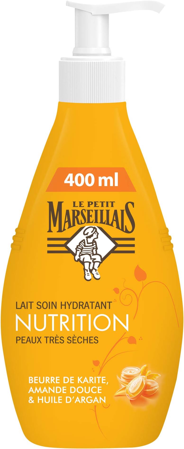 Le Petit Marseillais Milk Moisturising 400ml Nutrition Very Dry Skin Shea Butter Almond and Argan Oil Pump