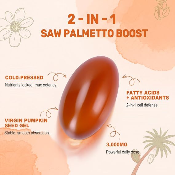 Pumpkin Seed Oil with Saw Palmetto Softgels, 3000mg Per Serving, 600 Softgels | Cold-Pressed with Essential Fatty Acids & Phytosterols | Supports Hair, Urinary, Bladder & Prostate Health | Non-GMO