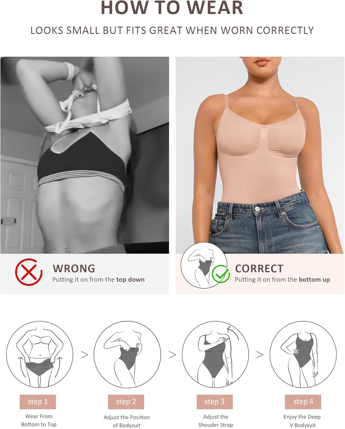 FeelinGirl Bodysuit for Women Tummy Control Shapewear Seamless Bodysuit Body Shaper Butt Lifter Beige XL/XXL - Image 5