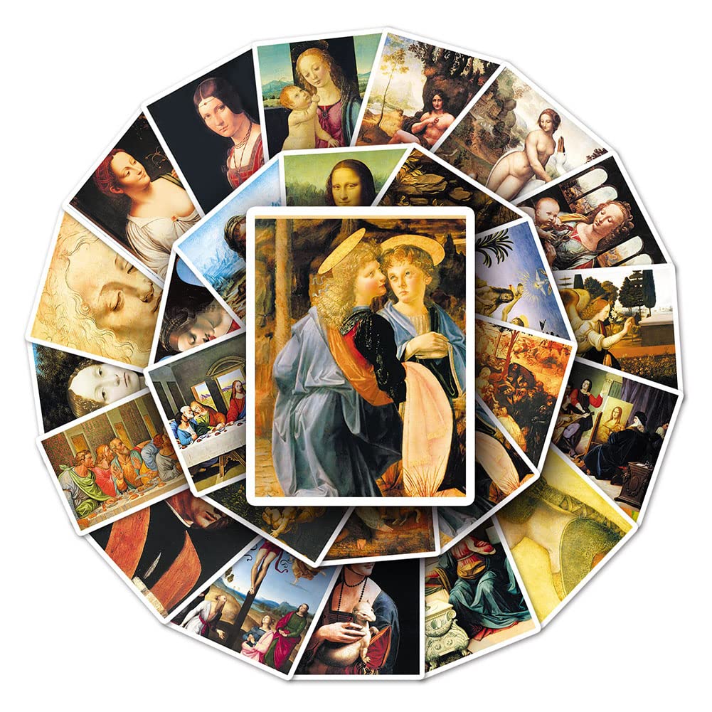 Da Vinci Painting Stickers |50Pcs Famous Painting Waterproof Vinyl Decals for Water Bottles Laptop Luggage Cup Computer Mobile Phone Skateboard