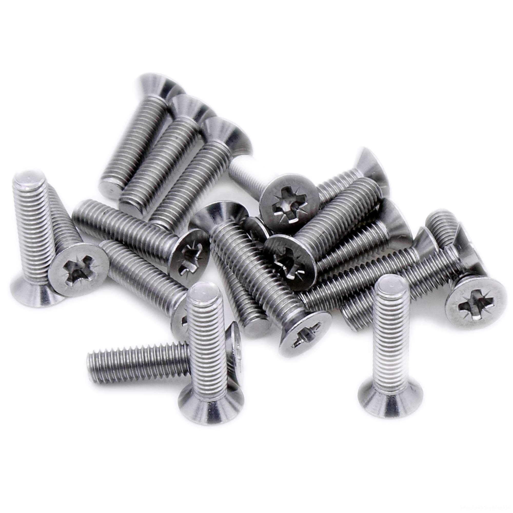Singularity Supplies Silver M4 (4Mm X 14Mm) Pozi Countersunk Machine Screw (Bolt) - Stainless Steel (A2) (Pack Of 20)