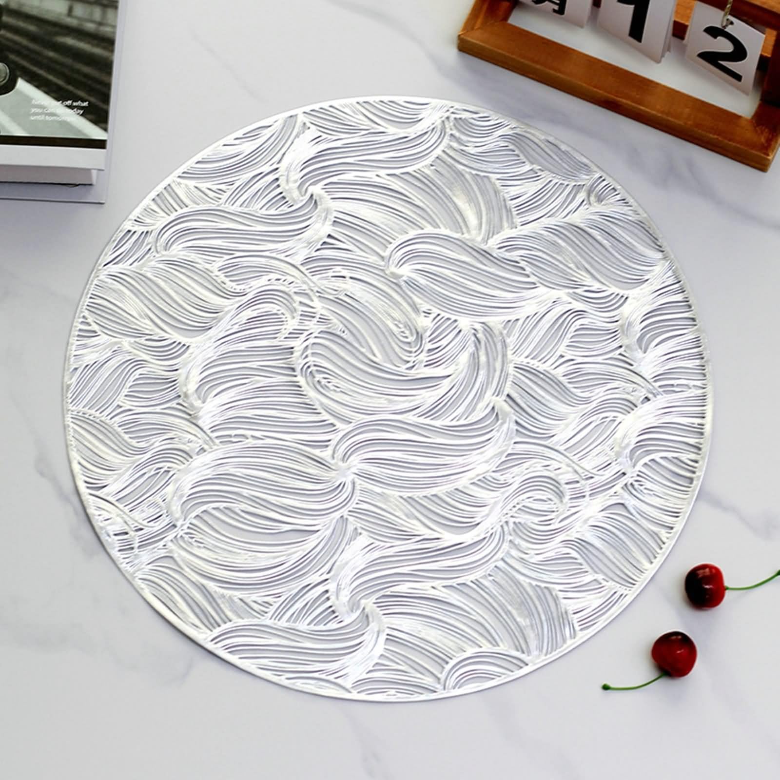 Platzset Boho, Platzdeckchen 6 Stück 38cm Runde mit Muster PVC Silber für Küche Restaurant Speisetisch