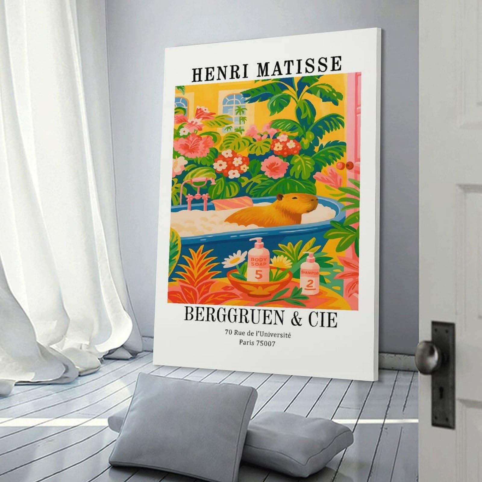 Junmoney Capybara in Bathtub Henri Matisse Style Room Decor Wall Art 16x24inch(40x60cm), for Art Walls, Layered Displays Or Homes, Wall Decor Suited to Curated Displays