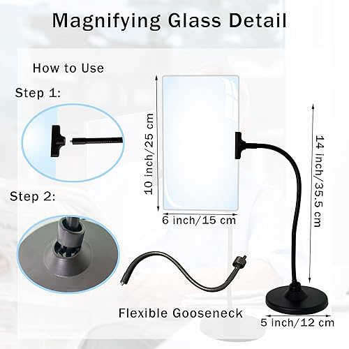 Miniatura 3 de Lupa grande con soporte, manos libres, lupa flexible de página completa de libro, regalos para leer, pintar, coser, teléfono, para personas mayores,