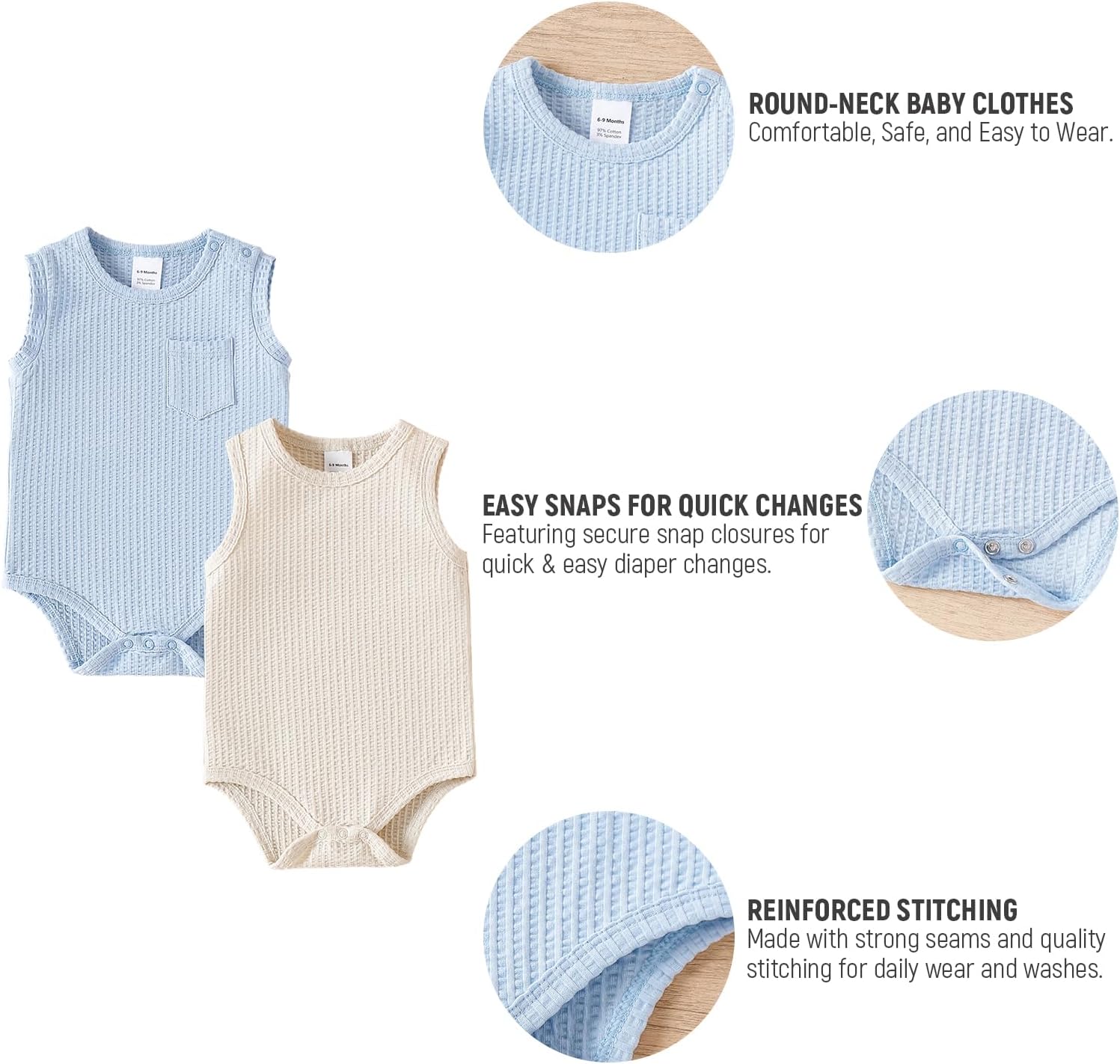 DEFAHN Baby Sleeveless Bodysuits 2 Pack Boy Girl Soft Ribbed Onsies Solid Romper Newborn Infant Summer Outfit 0-24 Months