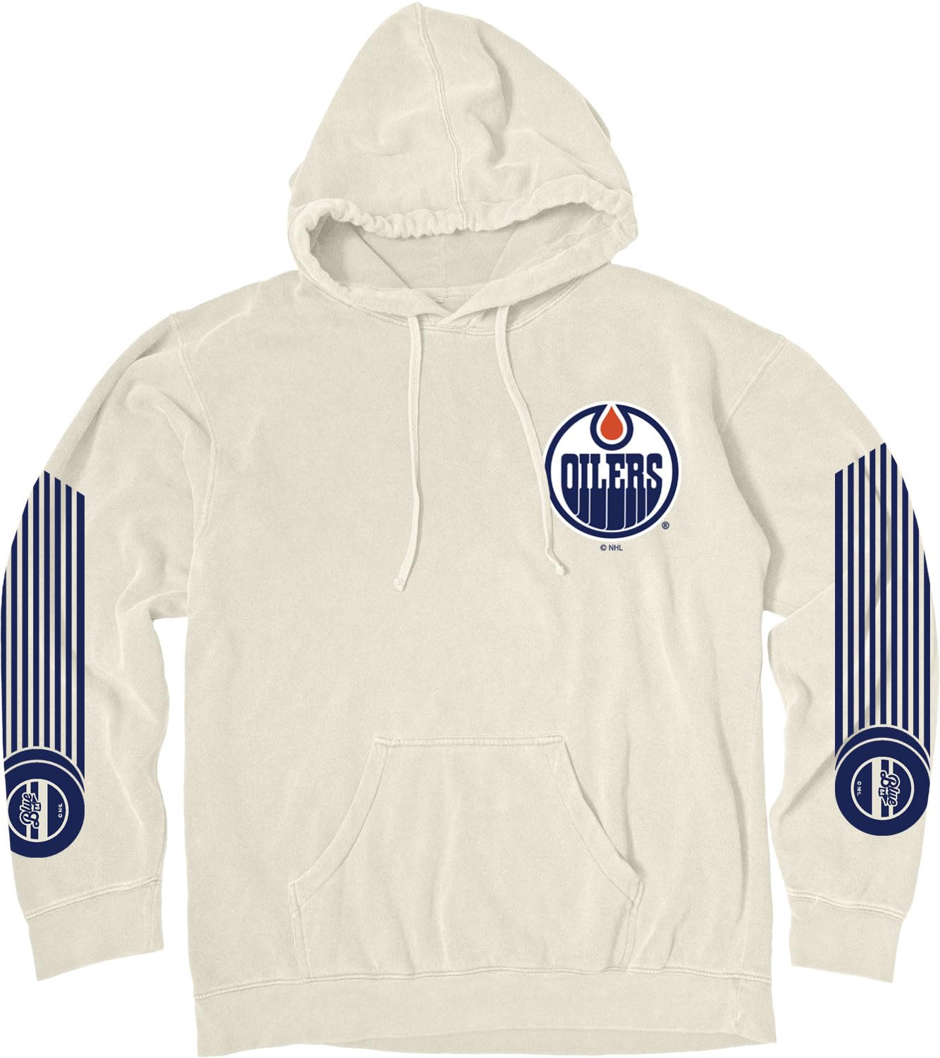 Blue 84 NHL Officially Licensed Hooded Sweatshirt Ringspun Ivory Sleeveshot