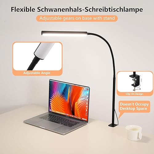 Miniatura 5 de Lámpara de escritorio LED para oficina y hogar, luz de escritorio ajustable y flexible con 5 modos, 10 ajustes de brillo, adaptador USB con