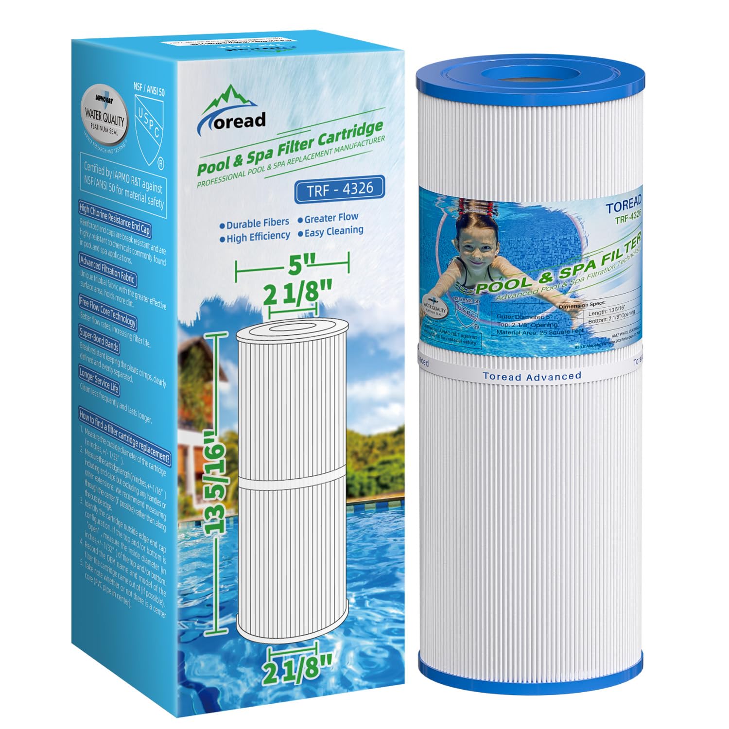 Replacement for Spa Filter PRB25-IN, Unicel C-4326, Filbur FC-2375, Pentair R173429, 3005845, 17-2327, 100586, 33521, 25392, 817-2500, Guardian 413-106, 5X13 Drop in Spa Filter, 1 Pack