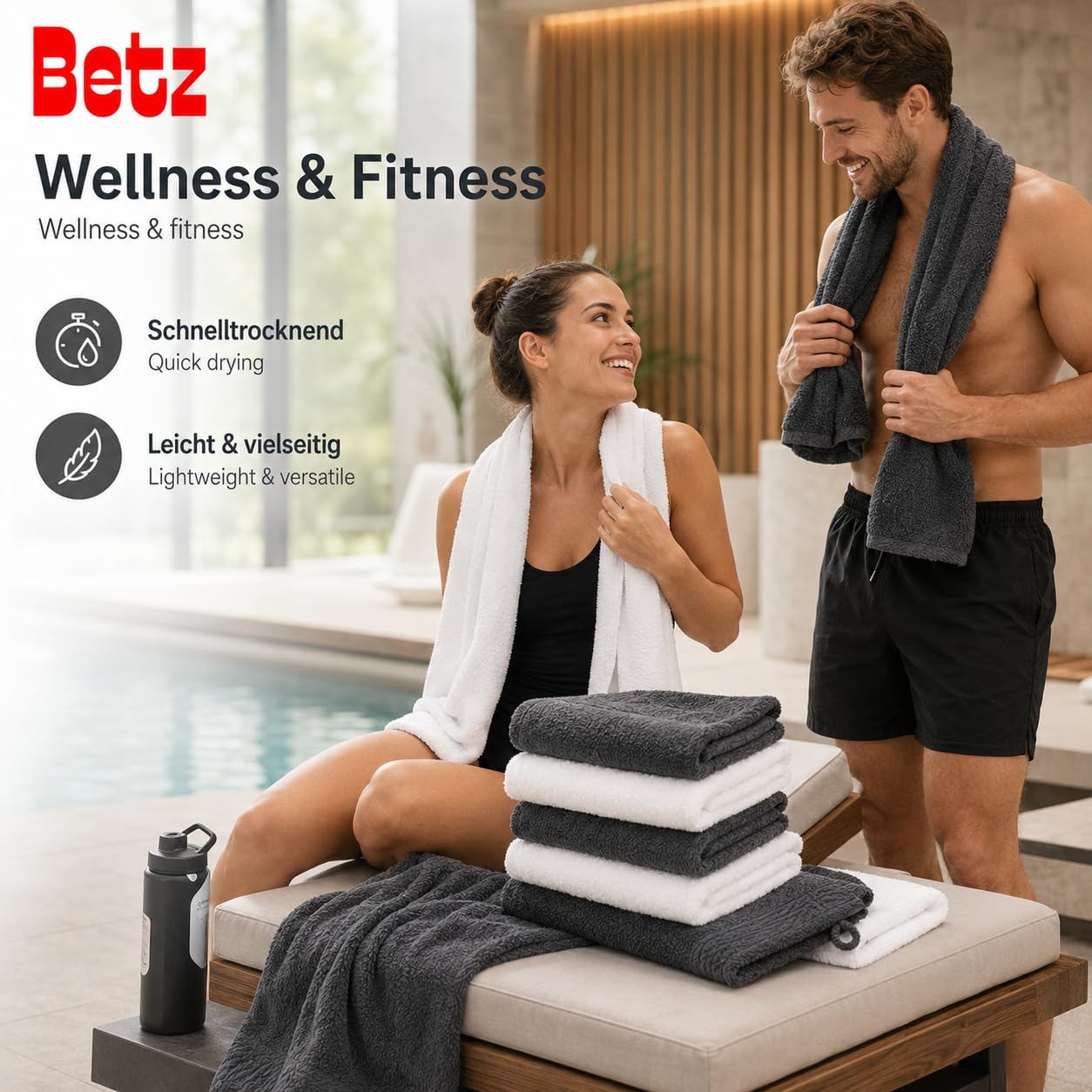 Betz Lot de 12 pièces 100% Coton Palermo 2 draps de Bain 4 Serviettes de Toilette 2 d'invités 2 lavettes 2 Gants de Toilette Couleur Anthracite et Blanc