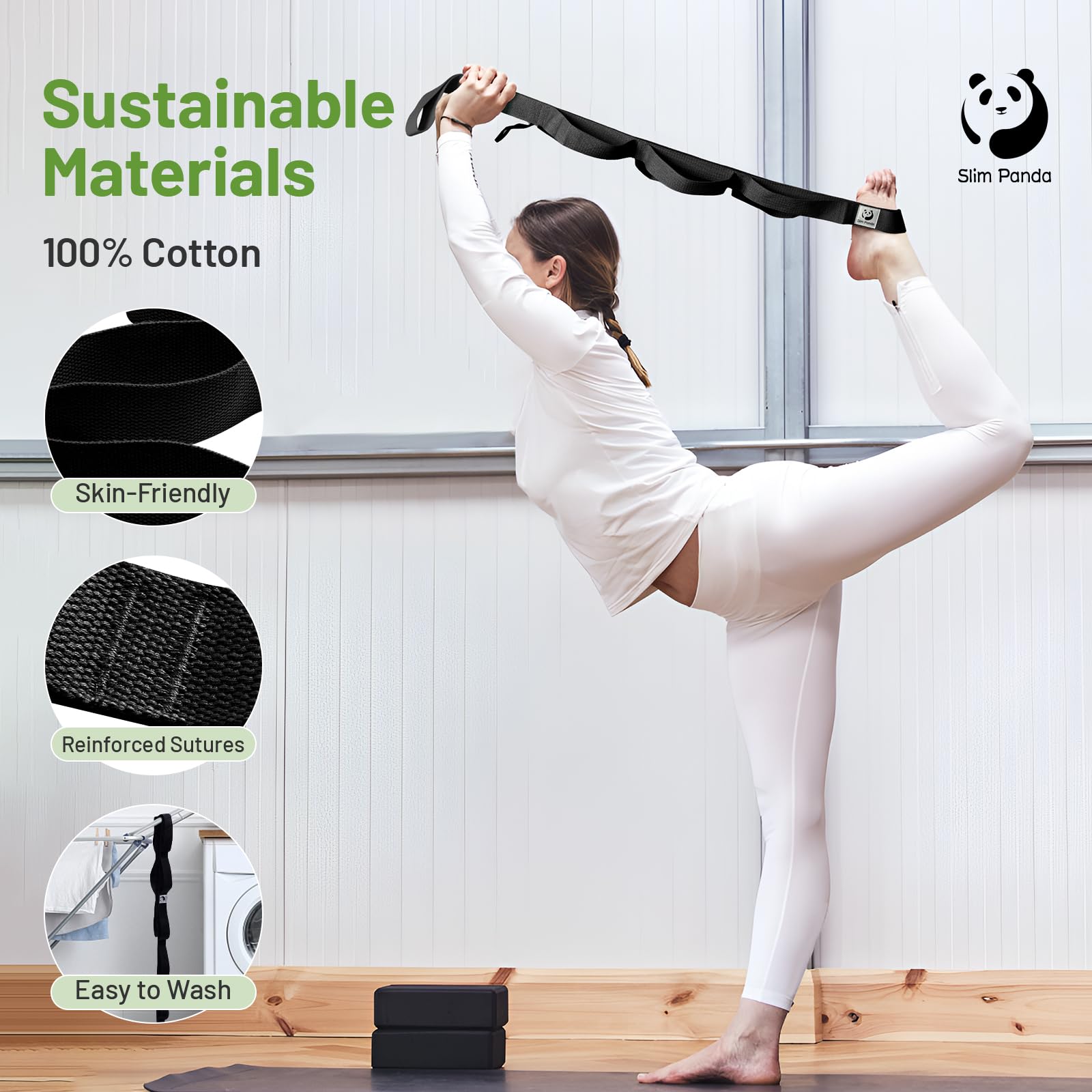 Slim Panda Cinghia Yoga Stretching, Cintura Yoga con 10 Loop per l'Allungamento e Stretching, Ceinture Elastiche Fitness Ideale per Yoga, Balletto, Pilates Fisioterapia