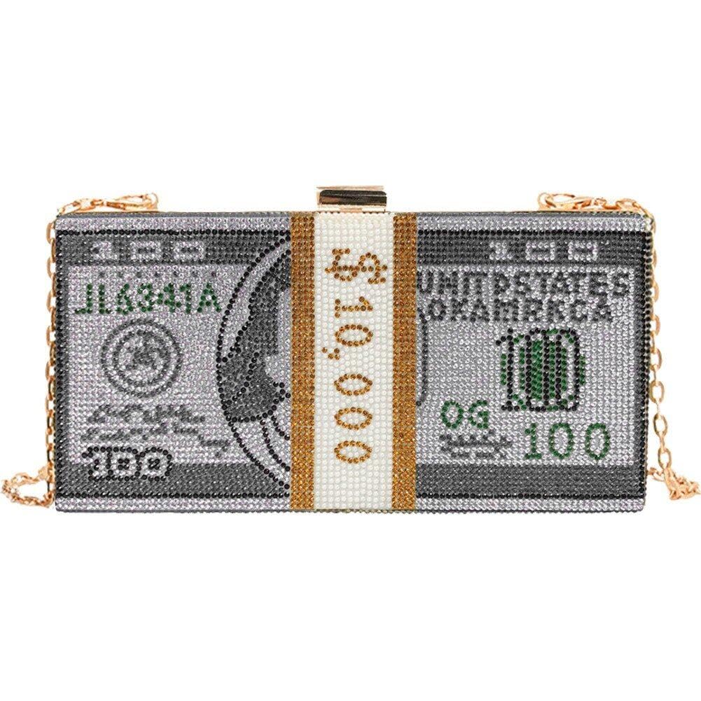 Danlai Women's Grey Dollar For Rhinestone Purse Classic Dollar Style Evening Bags Dollar Crossbody Shoulder Bag Dinner Bag