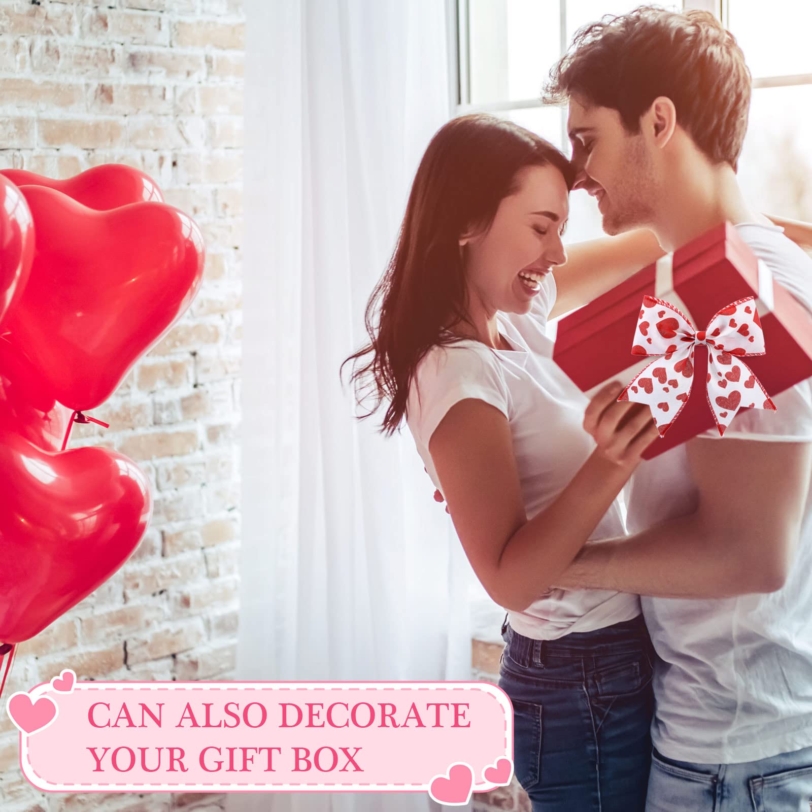 6 Rollen 30 Yards Valentinstag Juteband Drahtband 6,3 cm Herz bedruckt Valentinstag Juteband Rot Rosa Weiß Karo Band Diagonal Büffel Plaid Bänder für Kranz Schleife Basteln Dekor