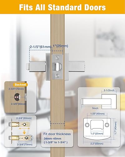 Miniatura 5 de Lanwandeng Manija de puerta de entrada con llave similar, manija de puerta delantera, níquel satinado, cerraduras para puerta de dormitorio