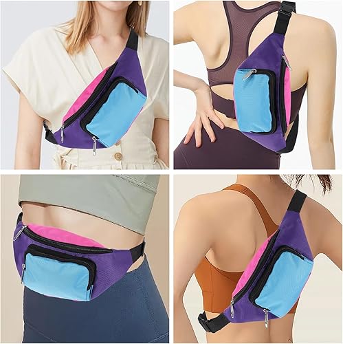 Miniatura 4 de Riñonera retro de los años 80 y 90, 6 unidades, 2 bolsillos, cangurera de neón para correr, viajar, fiesta, disfraces, vacaciones, festivales,