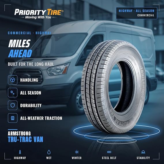 Armstrong Tru-Trac Van All-Season Commercial Van Radial Tire-205R16 205X16 205-16 110/108Q Load Range D LRD 8-Ply BSW Black Side Wall