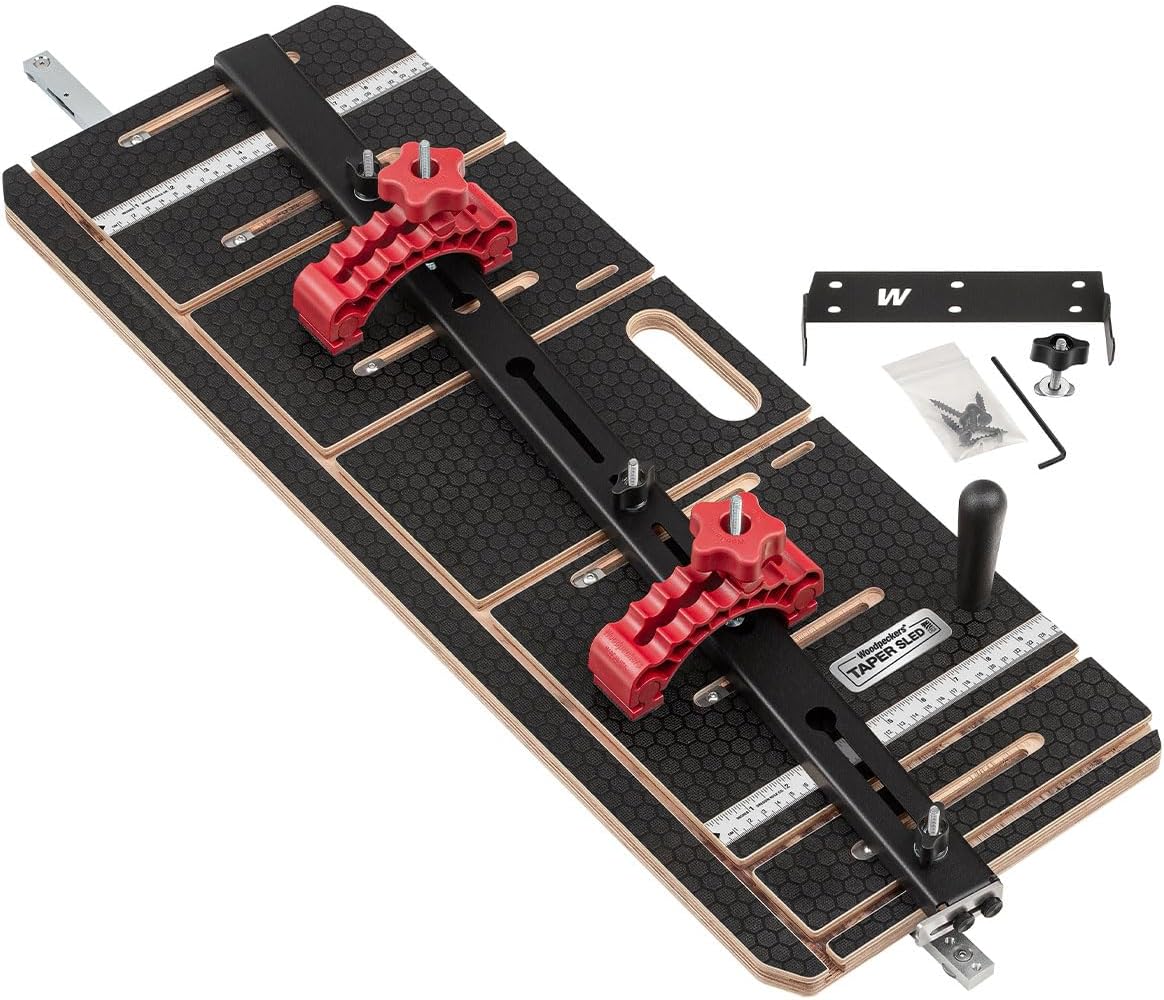 Woodpeckers Taper Sled, Table Saw Taper + Straight Line Jig, Perfect for Chair + Table Legs & Edge Jointing, Features 37" Miter Bar & 2 Hold-Down Clamps + Steel Fence TSL-32