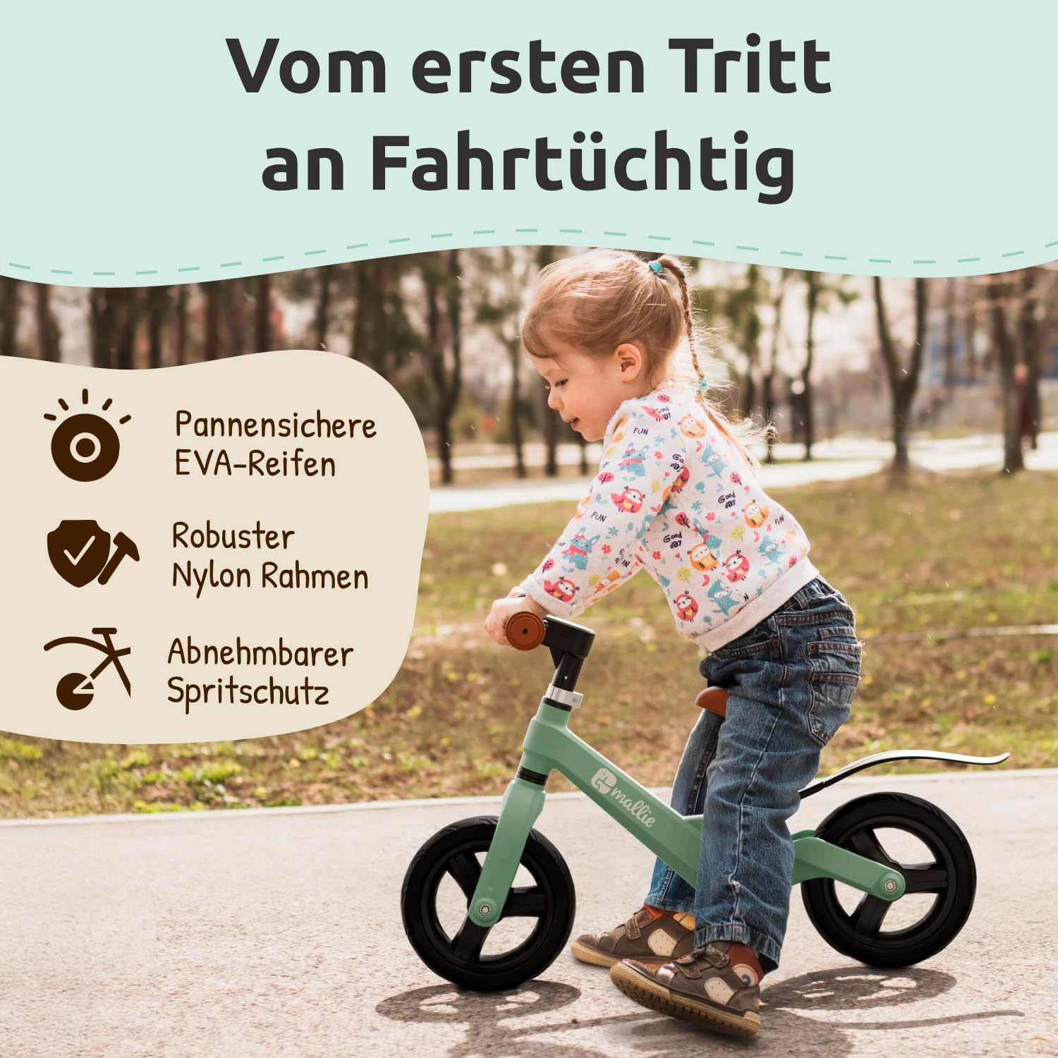 Mallie® sicheres Kinder Laufrad ab 2 Jahre I Inkl. Klingel & Spritzschutz I Lenker und Sitz Verstellbar - Laufräder, Laufrad ab 3 Jahre, 4 Jahre Balance Bike I Weihnachten