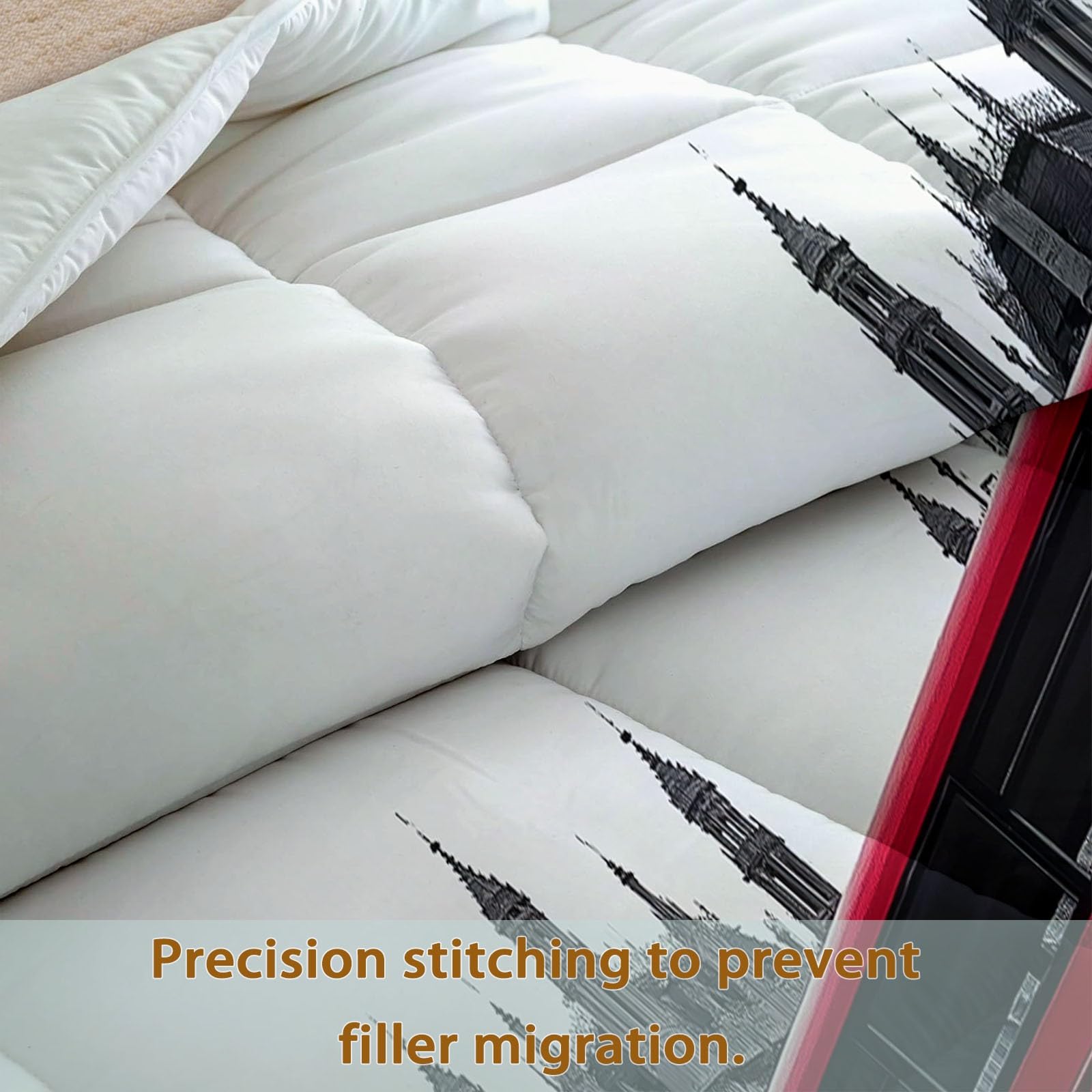 Edredón de autobús de dos pisos para todo el año, 200 x 200 cm, retro, transpirable, para las 4 estaciones, para alérgicos, lavable y suave, con 2 fundas de almohada de 80 x 80 cm